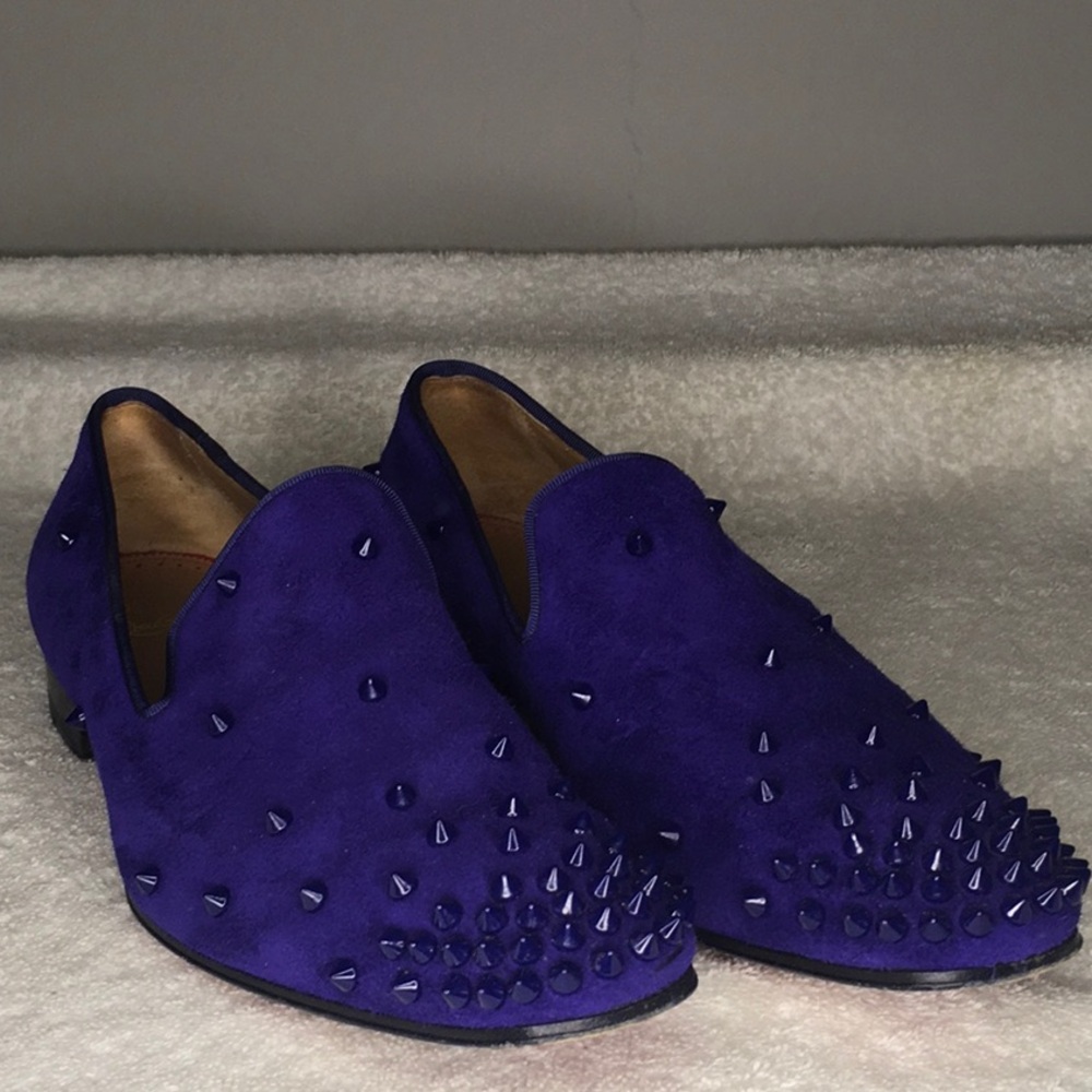 Christian Louboutin Spiked Purple Suede Slip-On Loafers (IT 40.5 / US 7.5)
